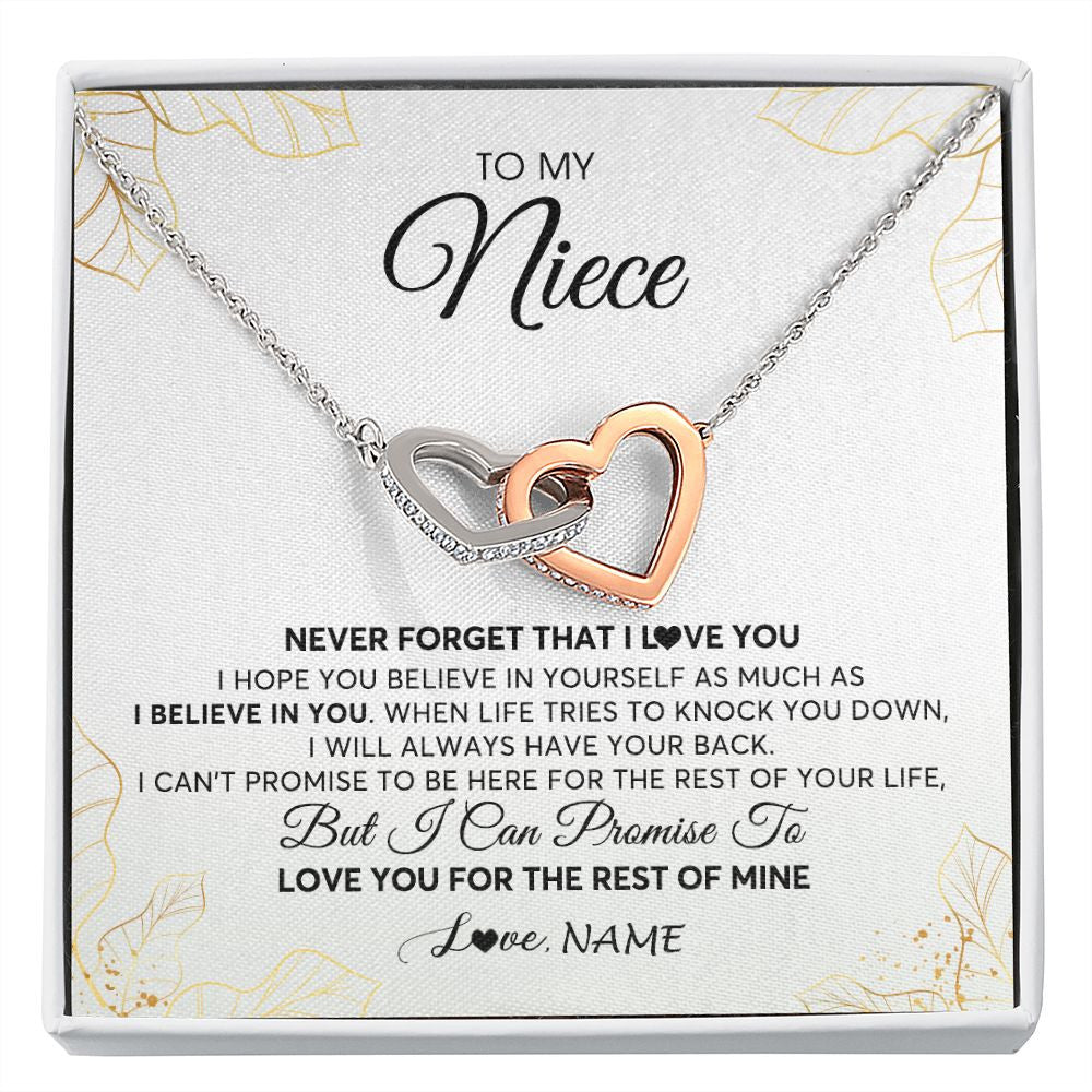 Interlocking Hearts Necklace | Personalized To My Niece Necklace From Aunt Uncle Never Forget That I Love You Niece Birthday Graduation Christmas Customized Gift Box Message Card | teecentury