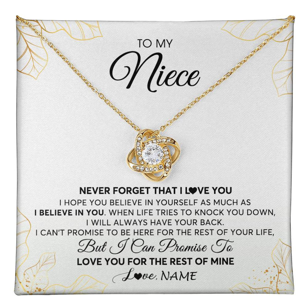 Love Knot Necklace 18K Yellow Gold Finish | 1 | Personalized To My Niece Necklace From Aunt Uncle Never Forget That I Love You Niece Birthday Graduation Christmas Customized Gift Box Message Card | teecentury
