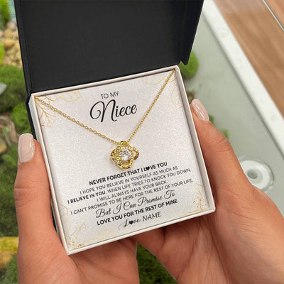 Love Knot Necklace 18K Yellow Gold Finish | 2 | Personalized To My Niece Necklace From Aunt Uncle Never Forget That I Love You Niece Birthday Graduation Christmas Customized Gift Box Message Card | teecentury