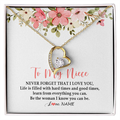 Forever Love Necklace 18K Yellow Gold Finish | Personalized To My Niece Necklace From Aunt Uncle Never Forget That I Love You Niece Pendant Jewelry Birthday Christmas Customized Gift Box Message Card | teecentury
