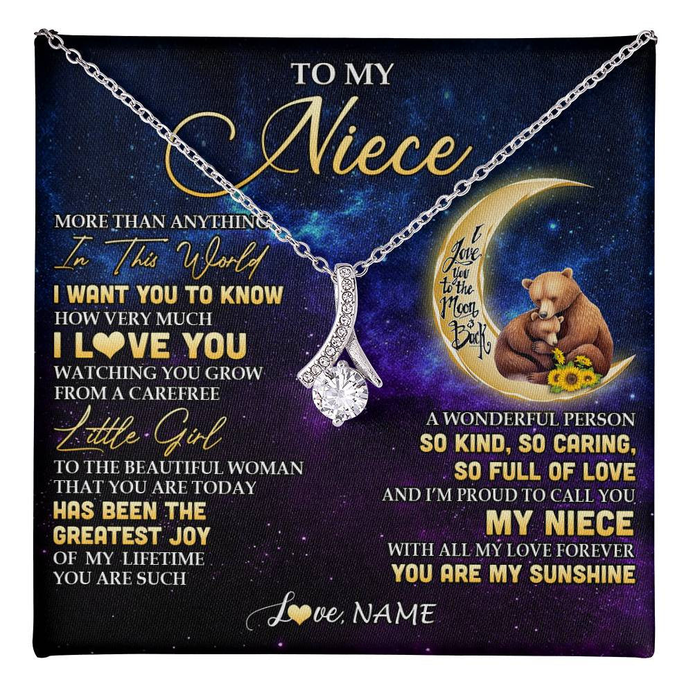 Alluring Beauty Necklace 14K White Gold Finish | 1 | Personalized To My Niece Necklace From Aunt Uncle Positive Energy Encourage Brave Little Bear Niece Birthday Gifts Christmas Customized Gift Box Message Card | teecentury