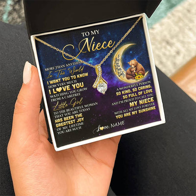Alluring Beauty Necklace 18K Yellow Gold Finish | 2 | Personalized To My Niece Necklace From Aunt Uncle Positive Energy Encourage Brave Little Bear Niece Birthday Gifts Christmas Customized Gift Box Message Card | teecentury