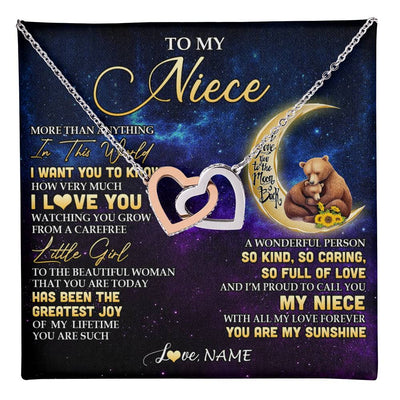 Interlocking Hearts Necklace Stainless Steel & Rose Gold Finish | 1 | Personalized To My Niece Necklace From Aunt Uncle Positive Energy Encourage Brave Little Bear Niece Birthday Gifts Christmas Customized Gift Box Message Card | teecentury