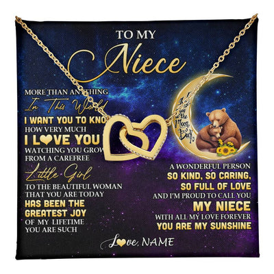 Interlocking Hearts Necklace 18K Yellow Gold Finish | 1 | Personalized To My Niece Necklace From Aunt Uncle Positive Energy Encourage Brave Little Bear Niece Birthday Gifts Christmas Customized Gift Box Message Card | teecentury