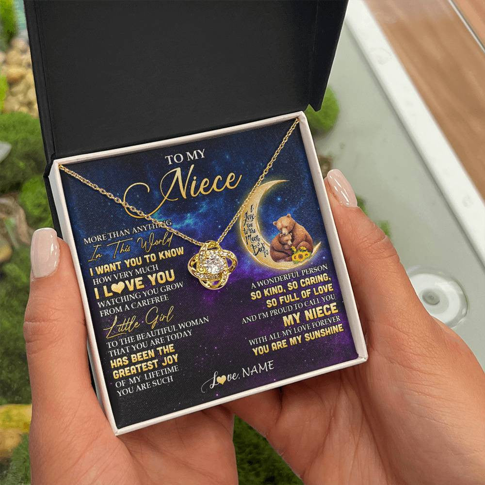 Love Knot Necklace 18K Yellow Gold Finish | 2 | Personalized To My Niece Necklace From Aunt Uncle Positive Energy Encourage Brave Little Bear Niece Birthday Gifts Christmas Customized Gift Box Message Card | teecentury