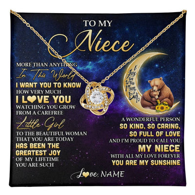 Love Knot Necklace 18K Yellow Gold Finish | 1 | Personalized To My Niece Necklace From Aunt Uncle Positive Energy Encourage Brave Little Bear Niece Birthday Gifts Christmas Customized Gift Box Message Card | teecentury
