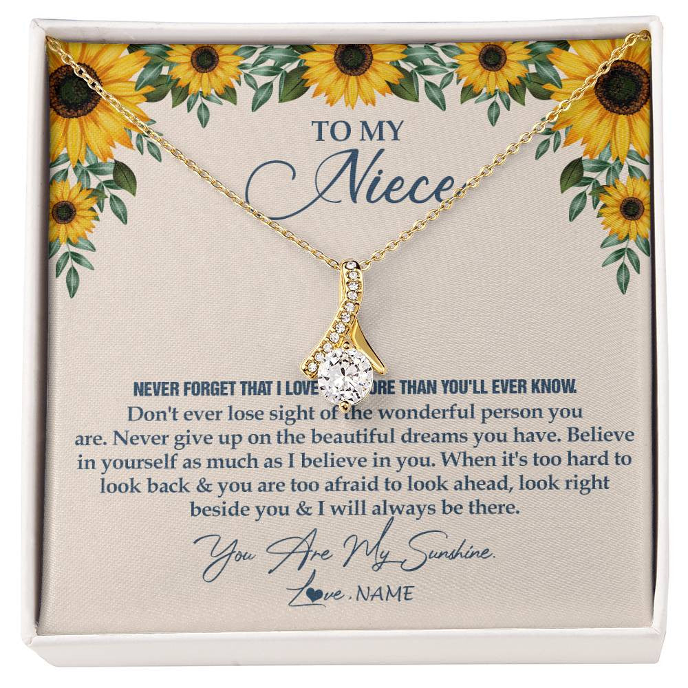 Alluring Beauty Necklace 18K Yellow Gold Finish | Personalized To My Niece Necklace From Aunt Uncle Sunflower You Are My Sunshine Niece Jewelry Graduation Birthday Christmas Customized Gift Box Message Card | teecentury