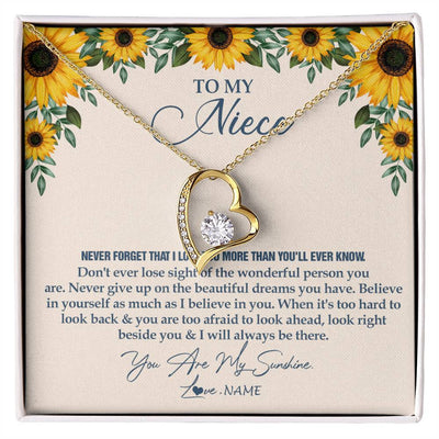 Forever Love Necklace 18K Yellow Gold Finish | Personalized To My Niece Necklace From Aunt Uncle Sunflower You Are My Sunshine Niece Jewelry Graduation Birthday Christmas Customized Gift Box Message Card | teecentury