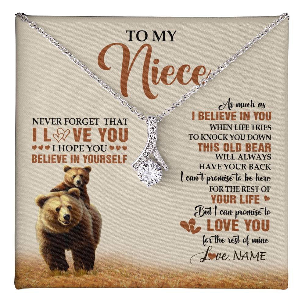 Alluring Beauty Necklace 14K White Gold Finish | 1 | Personalized To My Niece Necklace From Aunt Uncle This Old Bear Love You Niece Birthday Gifts Jewelry Graduation Christmas Customized Gift Box Message Card | teecentury