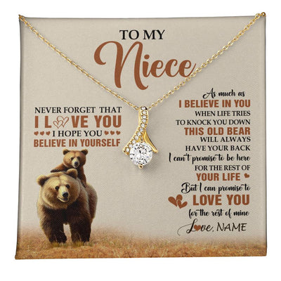 Alluring Beauty Necklace 18K Yellow Gold Finish | 1 | Personalized To My Niece Necklace From Aunt Uncle This Old Bear Love You Niece Birthday Gifts Jewelry Graduation Christmas Customized Gift Box Message Card | teecentury
