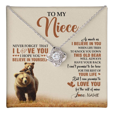 Love Knot Necklace 14K White Gold Finish | 1 | Personalized To My Niece Necklace From Aunt Uncle This Old Bear Love You Niece Birthday Gifts Jewelry Graduation Christmas Customized Gift Box Message Card | teecentury