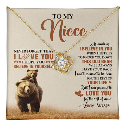 Love Knot Necklace 18K Yellow Gold Finish | 1 | Personalized To My Niece Necklace From Aunt Uncle This Old Bear Love You Niece Birthday Gifts Jewelry Graduation Christmas Customized Gift Box Message Card | teecentury