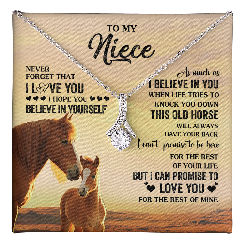 Alluring Beauty Necklace 14K White Gold Finish | 1 | Personalized To My Niece Necklace From Aunt Uncle This Old Horse Love You Niece Birthday Gifts Jewelry Graduation Christmas Customized Gift Box Message Card | teecentury