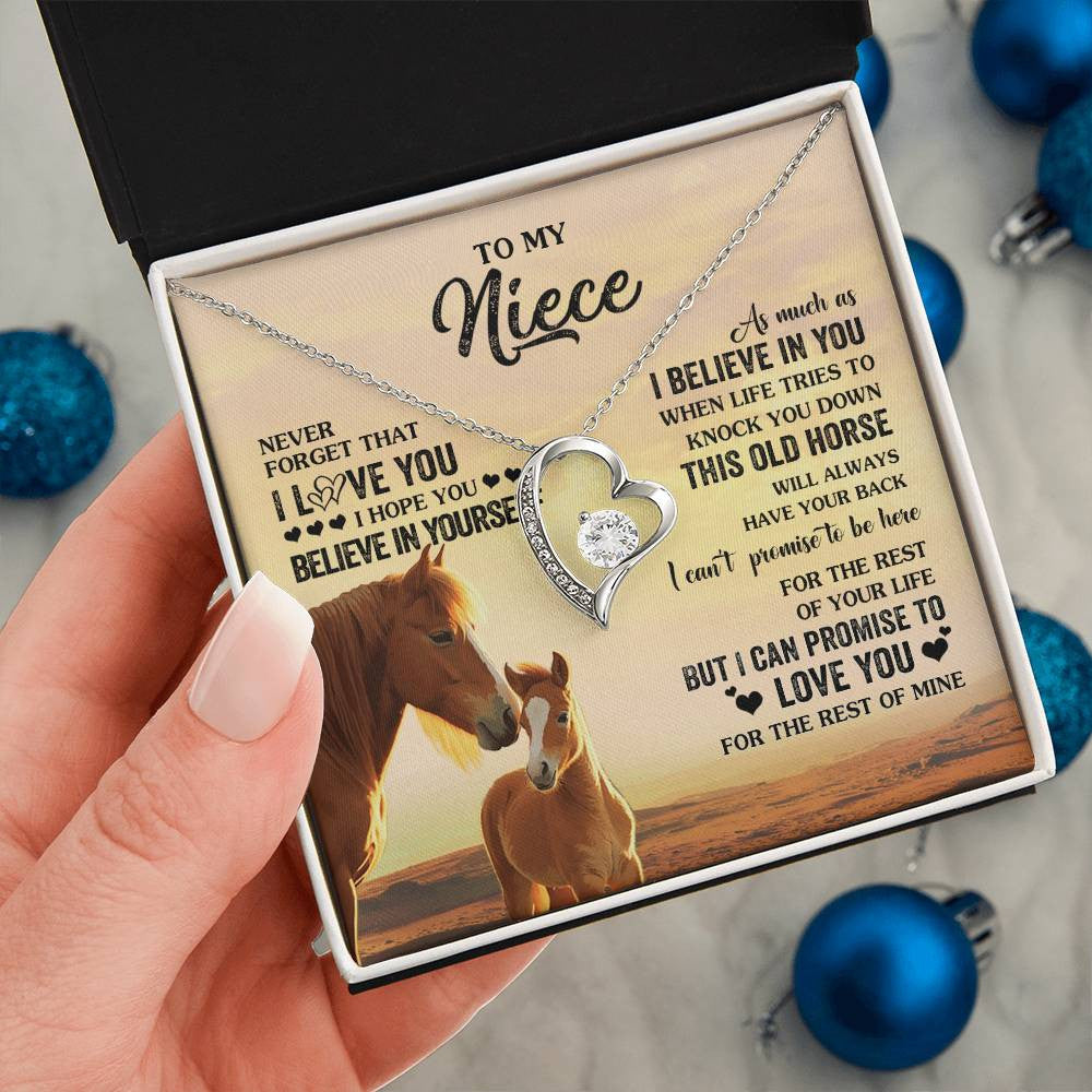 Forever Love Necklace 14K White Gold Finish | 2 | Personalized To My Niece Necklace From Aunt Uncle This Old Horse Love You Niece Birthday Gifts Jewelry Graduation Christmas Customized Gift Box Message Card | teecentury