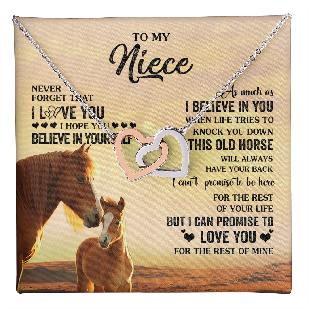 Interlocking Hearts Necklace Stainless Steel & Rose Gold Finish | 1 | Personalized To My Niece Necklace From Aunt Uncle This Old Horse Love You Niece Birthday Gifts Jewelry Graduation Christmas Customized Gift Box Message Card | teecentury