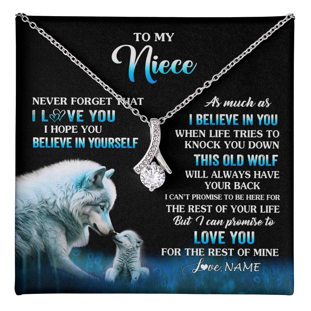 Alluring Beauty Necklace 14K White Gold Finish | 1 | Personalized To My Niece Necklace From Aunt Uncle This Old Wolf Love Niece Birthday Gifts Jewelry Graduation Christmas Customized Gift Box Message Card | teecentury
