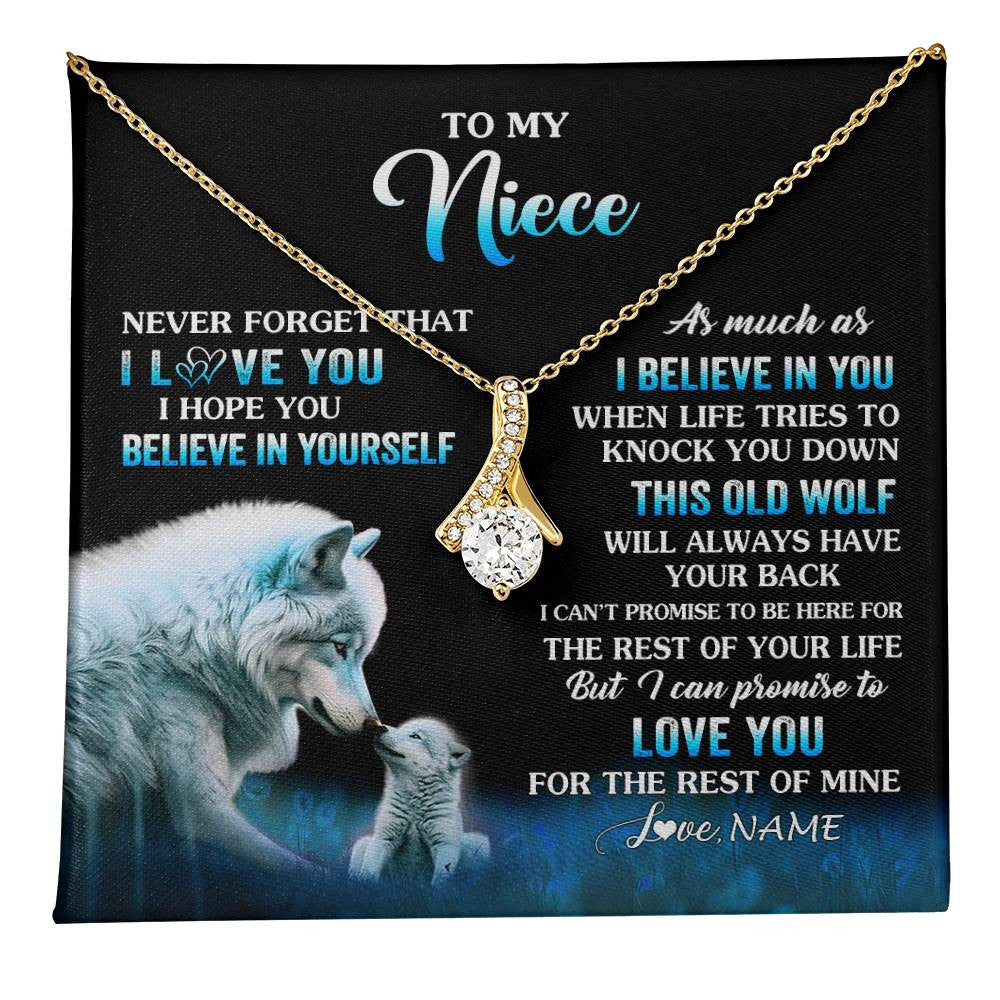 Alluring Beauty Necklace 18K Yellow Gold Finish | 1 | Personalized To My Niece Necklace From Aunt Uncle This Old Wolf Love Niece Birthday Gifts Jewelry Graduation Christmas Customized Gift Box Message Card | teecentury