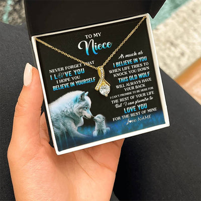 Alluring Beauty Necklace 18K Yellow Gold Finish | 2 | Personalized To My Niece Necklace From Aunt Uncle This Old Wolf Love Niece Birthday Gifts Jewelry Graduation Christmas Customized Gift Box Message Card | teecentury