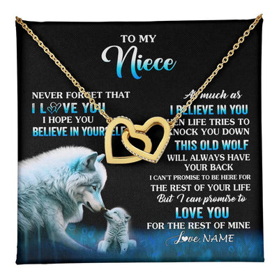 Interlocking Hearts Necklace 18K Yellow Gold Finish | 1 | Personalized To My Niece Necklace From Aunt Uncle This Old Wolf Love Niece Birthday Gifts Jewelry Graduation Christmas Customized Gift Box Message Card | teecentury
