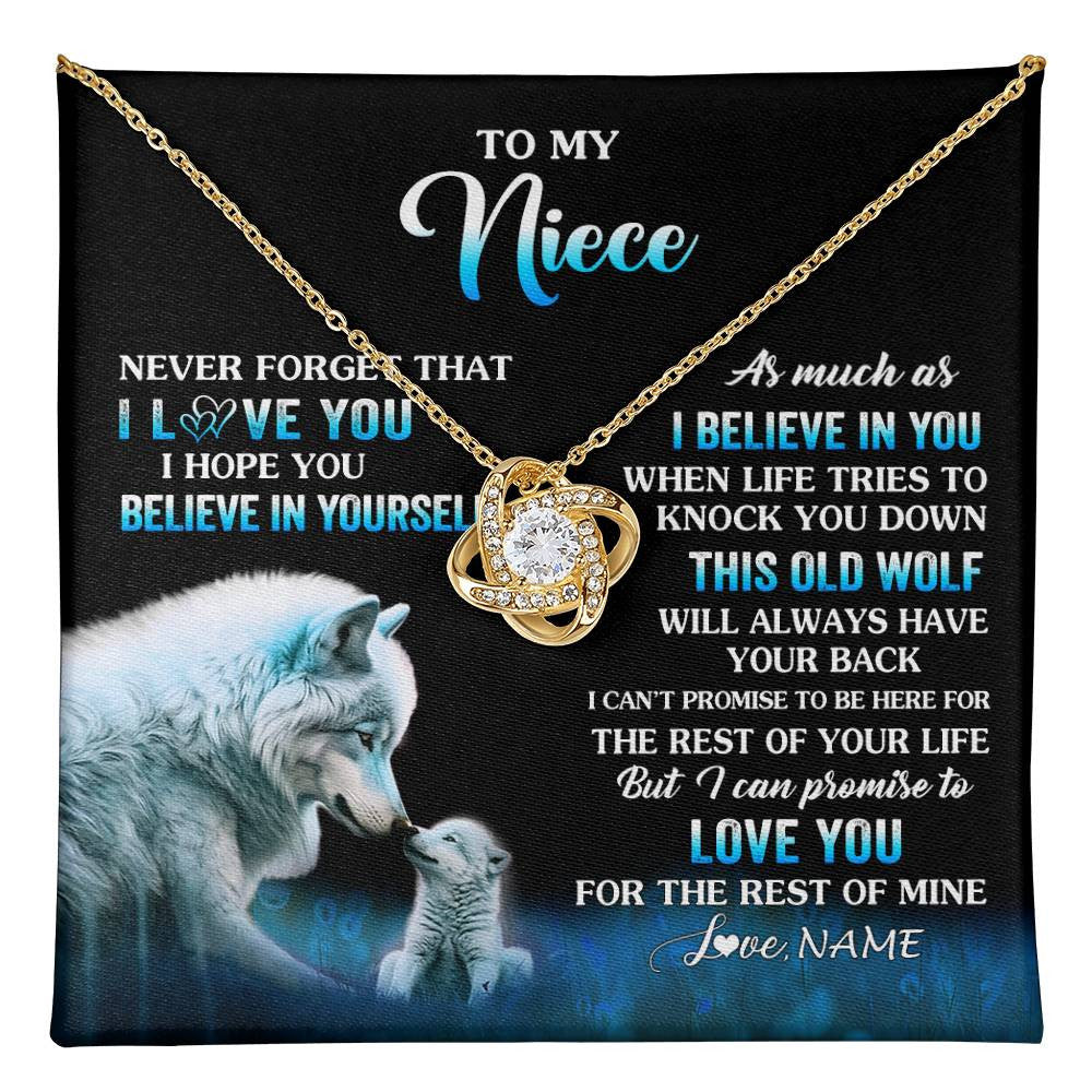 Love Knot Necklace 18K Yellow Gold Finish | 1 | Personalized To My Niece Necklace From Aunt Uncle This Old Wolf Love Niece Birthday Gifts Jewelry Graduation Christmas Customized Gift Box Message Card | teecentury