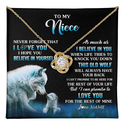 Love Knot Necklace 18K Yellow Gold Finish | 1 | Personalized To My Niece Necklace From Aunt Uncle This Old Wolf Love Niece Birthday Gifts Jewelry Graduation Christmas Customized Gift Box Message Card | teecentury