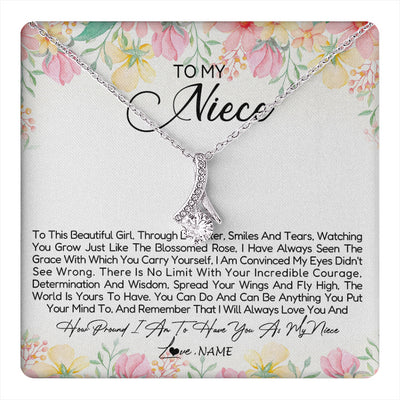 Alluring Beauty Necklace 14K White Gold Finish | 1 | Personalized To My Niece Necklace From Aunt Uncle To This Beautiful Niece Pendant Jewelry Birthday Graduation Christmas Customized Gift Box Message Card | teecentury