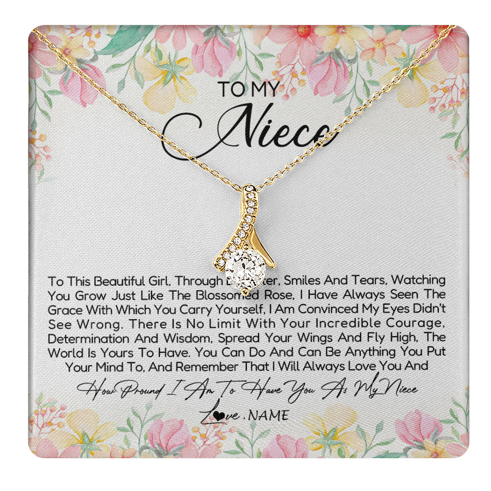 Alluring Beauty Necklace 18K Yellow Gold Finish | 1 | Personalized To My Niece Necklace From Aunt Uncle To This Beautiful Niece Pendant Jewelry Birthday Graduation Christmas Customized Gift Box Message Card | teecentury