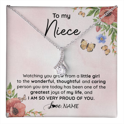 Alluring Beauty Necklace 14K White Gold Finish | 1 | Personalized To My Niece Necklace From Aunt Uncle Watching You Grow Niece Birthday Gifts Jewelry Graduation Christmas Customized Gift Box Message Card | teecentury