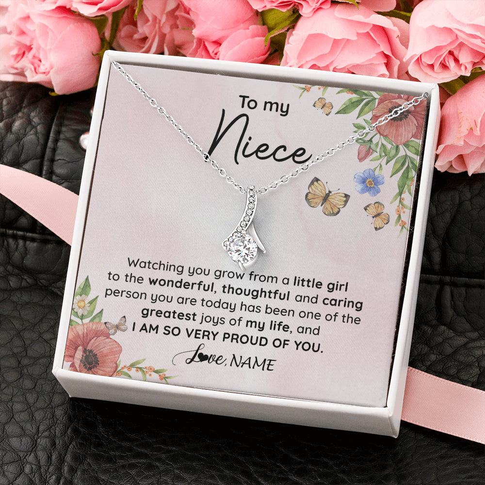 Alluring Beauty Necklace 14K White Gold Finish | 2 | Personalized To My Niece Necklace From Aunt Uncle Watching You Grow Niece Birthday Gifts Jewelry Graduation Christmas Customized Gift Box Message Card | teecentury