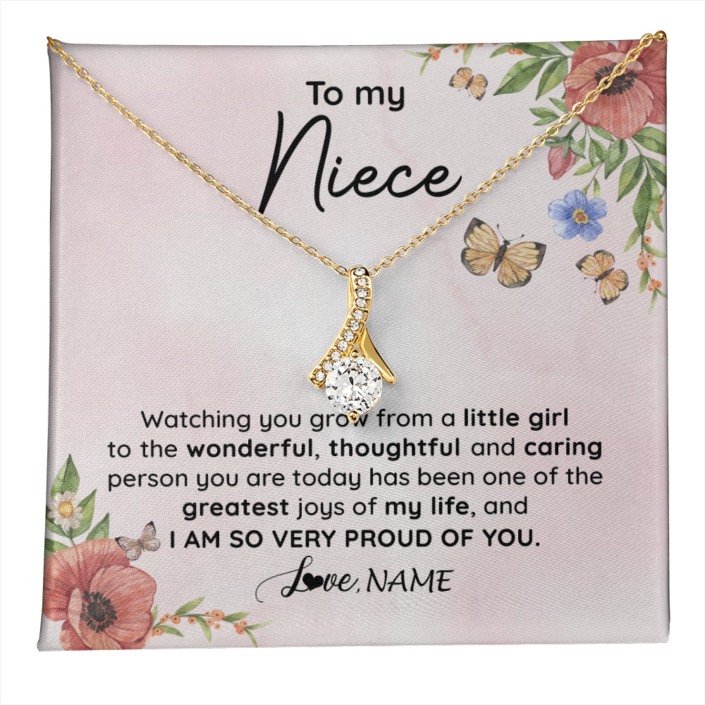 Alluring Beauty Necklace 18K Yellow Gold Finish | 1 | Personalized To My Niece Necklace From Aunt Uncle Watching You Grow Niece Birthday Gifts Jewelry Graduation Christmas Customized Gift Box Message Card | teecentury