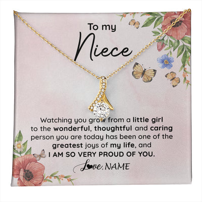 Alluring Beauty Necklace 18K Yellow Gold Finish | 1 | Personalized To My Niece Necklace From Aunt Uncle Watching You Grow Niece Birthday Gifts Jewelry Graduation Christmas Customized Gift Box Message Card | teecentury