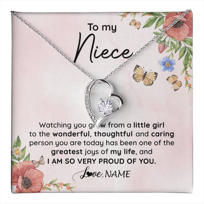 Forever Love Necklace 14K White Gold Finish | 1 | Personalized To My Niece Necklace From Aunt Uncle Watching You Grow Niece Birthday Gifts Jewelry Graduation Christmas Customized Gift Box Message Card | teecentury
