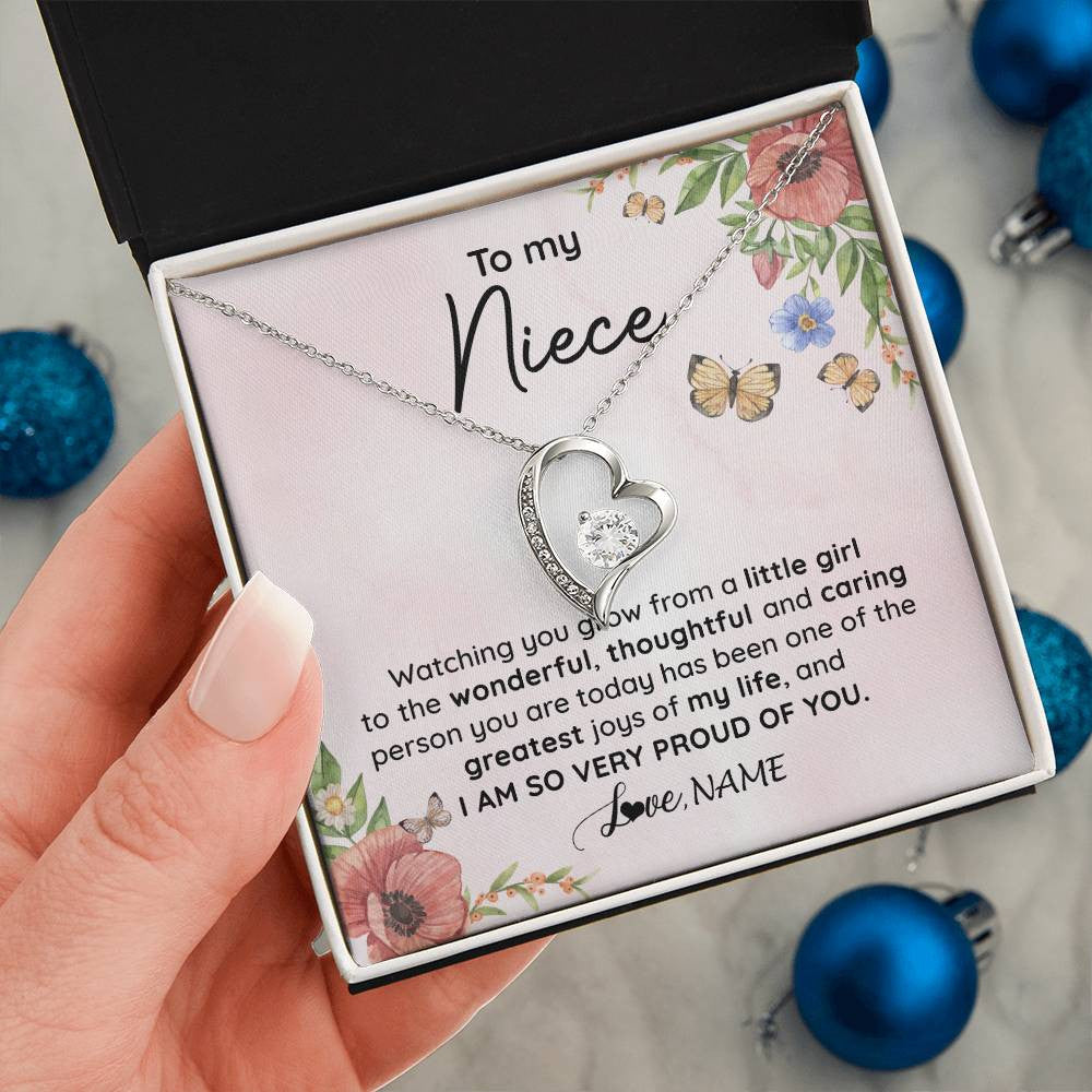 Forever Love Necklace 14K White Gold Finish | 2 | Personalized To My Niece Necklace From Aunt Uncle Watching You Grow Niece Birthday Gifts Jewelry Graduation Christmas Customized Gift Box Message Card | teecentury