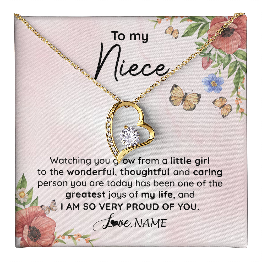 Forever Love Necklace 18K Yellow Gold Finish | 1 | Personalized To My Niece Necklace From Aunt Uncle Watching You Grow Niece Birthday Gifts Jewelry Graduation Christmas Customized Gift Box Message Card | teecentury