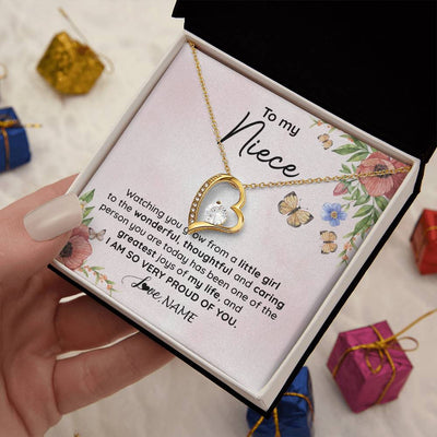 Forever Love Necklace 18K Yellow Gold Finish | 2 | Personalized To My Niece Necklace From Aunt Uncle Watching You Grow Niece Birthday Gifts Jewelry Graduation Christmas Customized Gift Box Message Card | teecentury