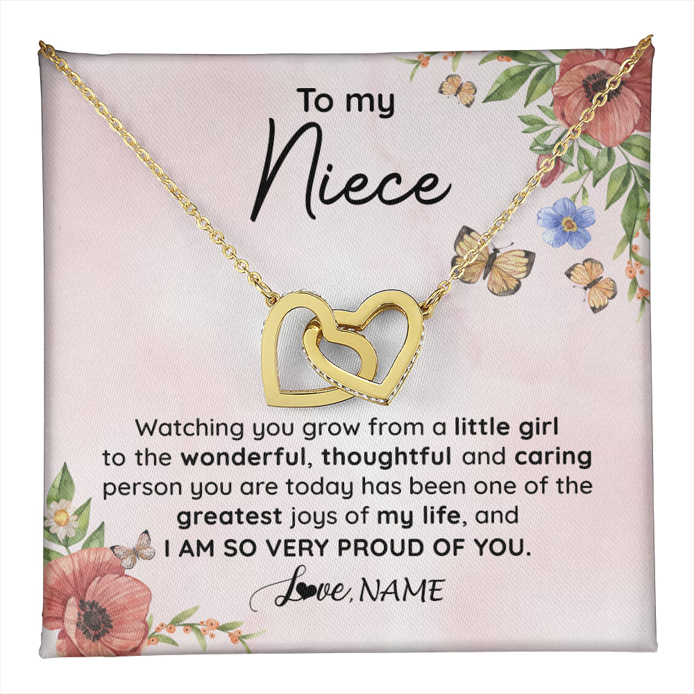 Interlocking Hearts Necklace 18K Yellow Gold Finish | 1 | Personalized To My Niece Necklace From Aunt Uncle Watching You Grow Niece Birthday Gifts Jewelry Graduation Christmas Customized Gift Box Message Card | teecentury