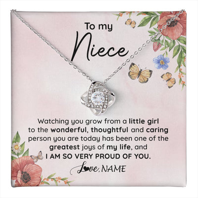 Love Knot Necklace 14K White Gold Finish | 1 | Personalized To My Niece Necklace From Aunt Uncle Watching You Grow Niece Birthday Gifts Jewelry Graduation Christmas Customized Gift Box Message Card | teecentury