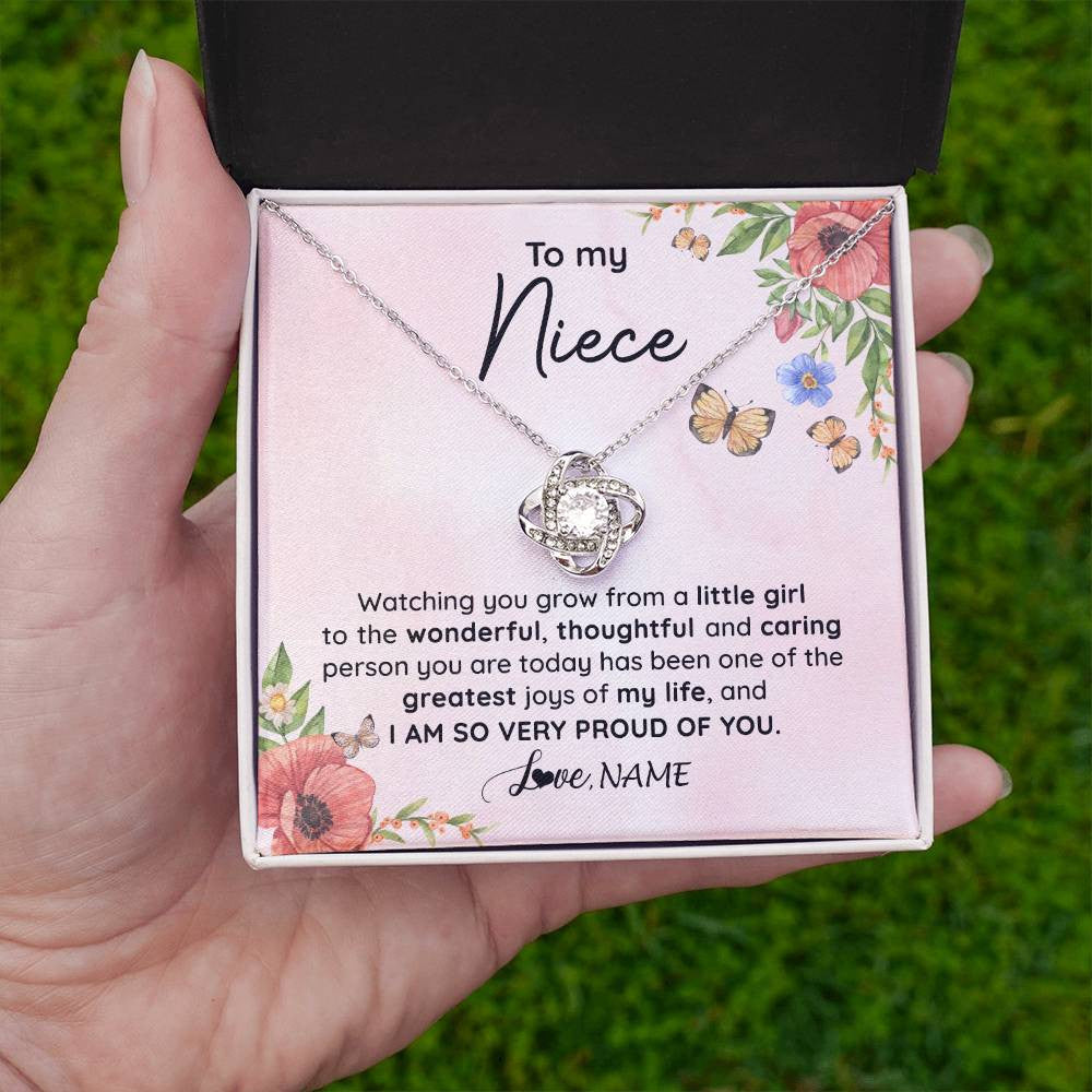 Love Knot Necklace 14K White Gold Finish | 2 | Personalized To My Niece Necklace From Aunt Uncle Watching You Grow Niece Birthday Gifts Jewelry Graduation Christmas Customized Gift Box Message Card | teecentury