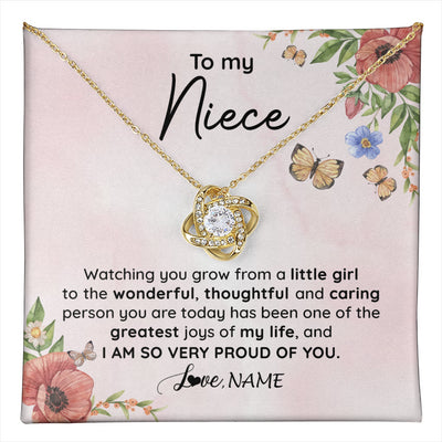 Love Knot Necklace 18K Yellow Gold Finish | 1 | Personalized To My Niece Necklace From Aunt Uncle Watching You Grow Niece Birthday Gifts Jewelry Graduation Christmas Customized Gift Box Message Card | teecentury