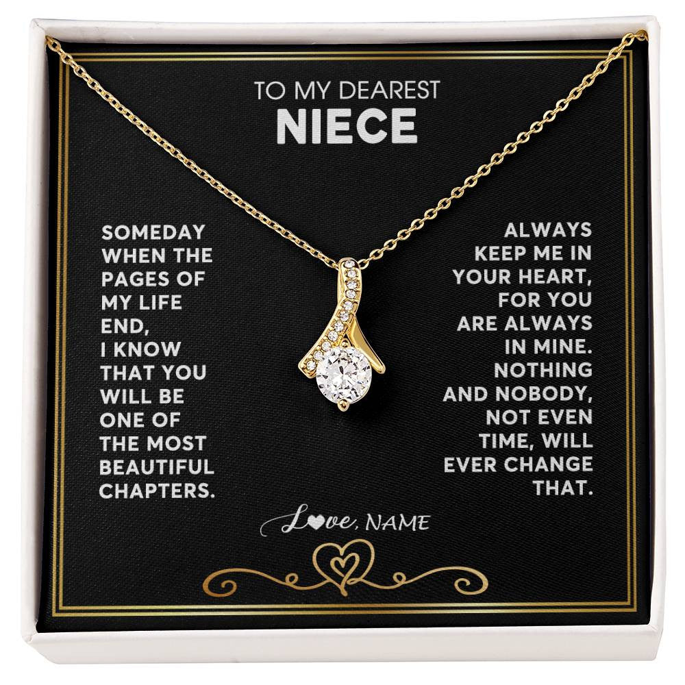 Alluring Beauty Necklace 18K Yellow Gold Finish | 1 | Personalized To My Niece Necklace From Aunt Uncle When The Pages Of My Life End Niece Birthday Graduation Christmas Pendant Customized Gift Message Card | teecentury