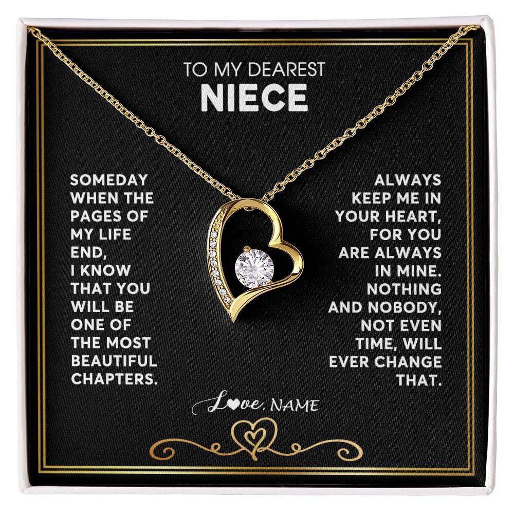 Forever Love Necklace 18K Yellow Gold Finish | 1 | Personalized To My Niece Necklace From Aunt Uncle When The Pages Of My Life End Niece Birthday Graduation Christmas Pendant Customized Gift Message Card | teecentury