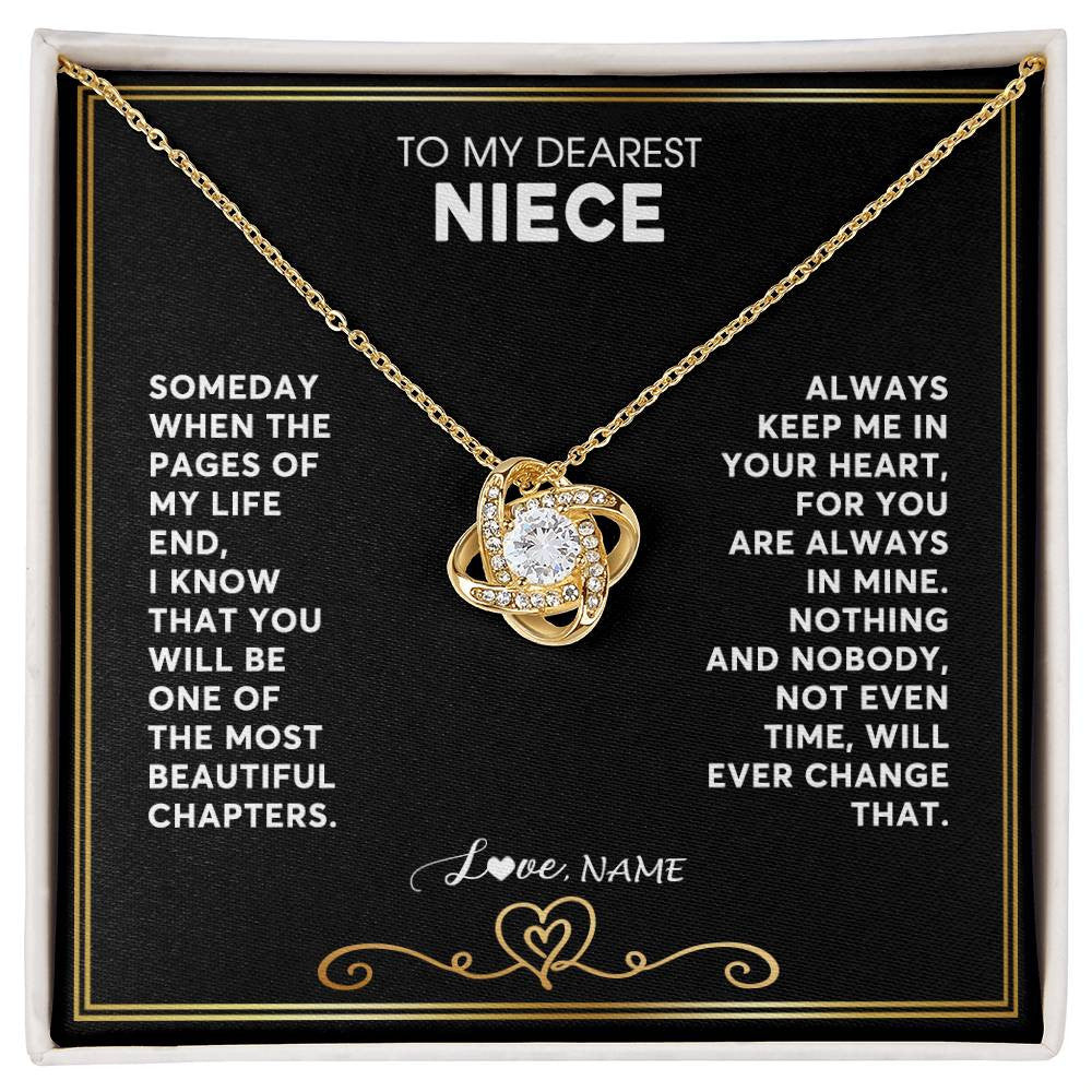 Love Knot Necklace 18K Yellow Gold Finish | 1 | Personalized To My Niece Necklace From Aunt Uncle When The Pages Of My Life End Niece Birthday Graduation Christmas Pendant Customized Gift Message Card | teecentury