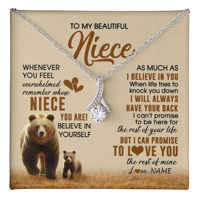 Alluring Beauty Necklace 14K White Gold Finish | 1 | Personalized To My Niece Necklace From Aunt Uncle Whenever You Feel Bear Niece Birthday Gifts Gifts Graduation Christmas Customized Gift Box Message Card | teecentury