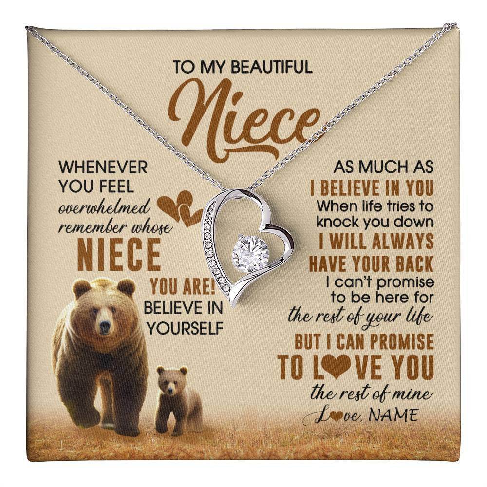 Forever Love Necklace 14K White Gold Finish | 1 | Personalized To My Niece Necklace From Aunt Uncle Whenever You Feel Bear Niece Birthday Gifts Gifts Graduation Christmas Customized Gift Box Message Card | teecentury