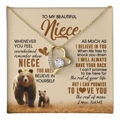 Forever Love Necklace 18K Yellow Gold Finish | 1 | Personalized To My Niece Necklace From Aunt Uncle Whenever You Feel Bear Niece Birthday Gifts Gifts Graduation Christmas Customized Gift Box Message Card | teecentury