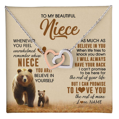 Interlocking Hearts Necklace Stainless Steel & Rose Gold Finish | 1 | Personalized To My Niece Necklace From Aunt Uncle Whenever You Feel Bear Niece Birthday Gifts Gifts Graduation Christmas Customized Gift Box Message Card | teecentury