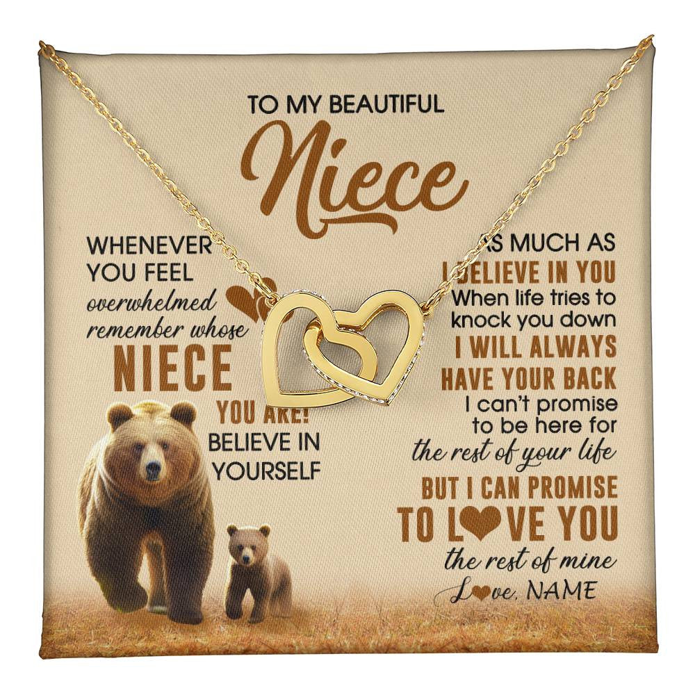 Interlocking Hearts Necklace 18K Yellow Gold Finish | 1 | Personalized To My Niece Necklace From Aunt Uncle Whenever You Feel Bear Niece Birthday Gifts Gifts Graduation Christmas Customized Gift Box Message Card | teecentury