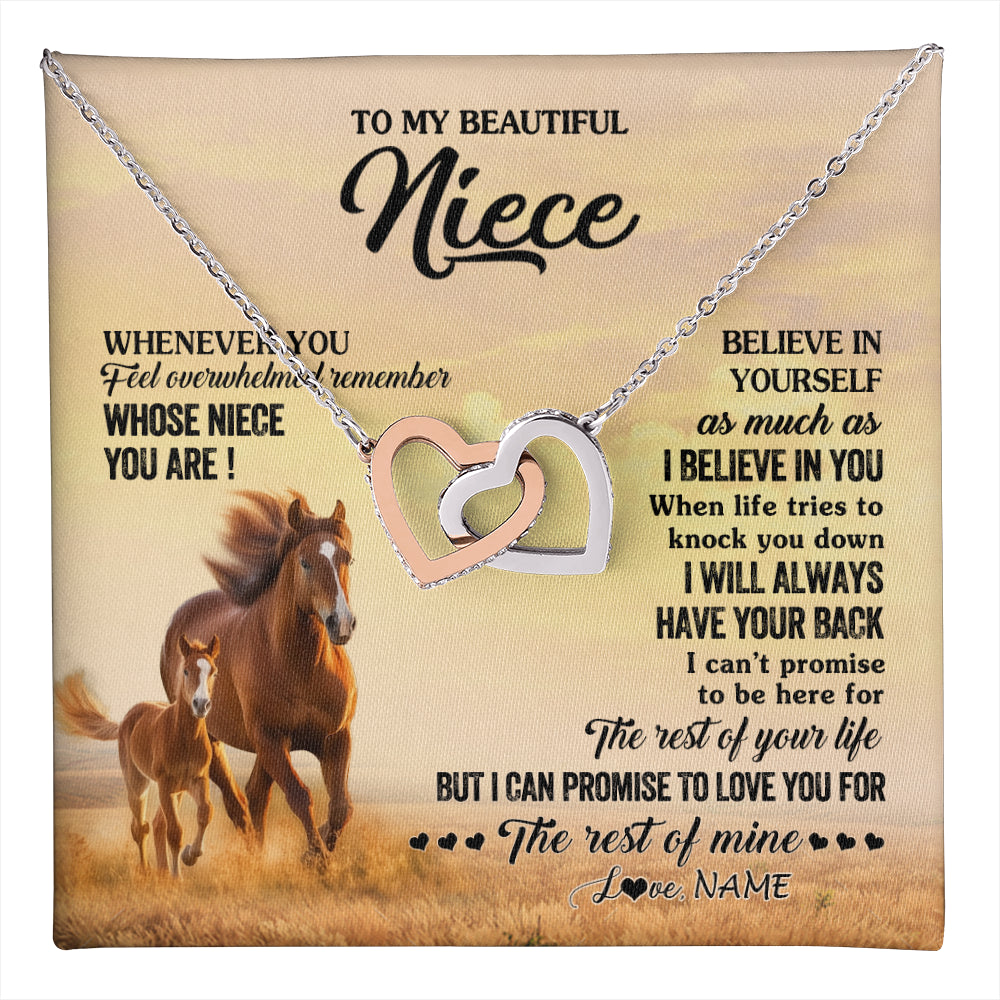 Interlocking Hearts Necklace Stainless Steel & Rose Gold Finish | 1 | Personalized To My Niece Necklace From Aunt Uncle Whenever You Feel Horse Niece Birthday Gifts Jewelry Graduation Christmas Customized Gift Box Message Card | teecentury