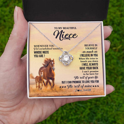 Love Knot Necklace 14K White Gold Finish | 2 | Personalized To My Niece Necklace From Aunt Uncle Whenever You Feel Horse Niece Birthday Gifts Jewelry Graduation Christmas Customized Gift Box Message Card | teecentury