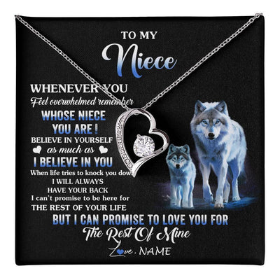 Forever Love Necklace 14K White Gold Finish | 1 | Personalized To My Niece Necklace From Aunt Uncle Whenever You Feel Wolf Niece Birthday Gifts Jewelry Graduation Christmas Customized Gift Box Message Card | teecentury